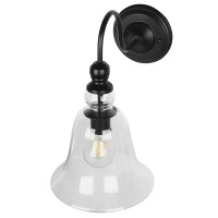 GLOBOSTAR® LILLY 01064 Vintage Φωτιστικό Τοίχου - Απλίκα με Ντουί 1 x E27 AC 220-240V IP20 - Μαύρο & Διάφανο - Μ38 x Π20 x Υ37cm