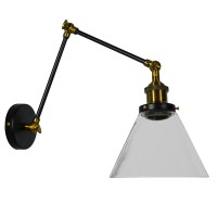 GLOBOSTAR® BINGLEY 01068 Vintage Φωτιστικό Τοίχου - Απλίκα με Ντουί 1 x E27 AC 220-240V IP20 - Διάφανο & Χρυσό - Μ18 x Π40 x Υ43cm