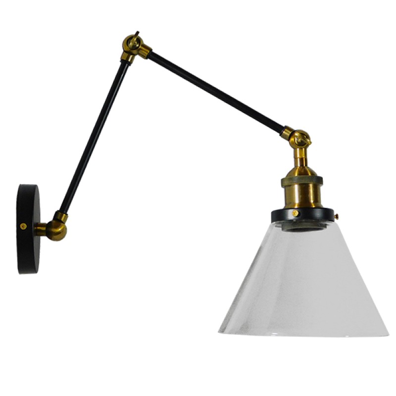 GLOBOSTAR® BINGLEY 01068 Vintage Φωτιστικό Τοίχου - Απλίκα με Ντουί 1 x E27 AC 220-240V IP20 - Διάφανο & Χρυσό - Μ18 x Π40 x Υ43cm