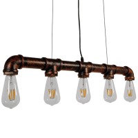 GLOBOSTAR® CANAL 01070 Vintage Κρεμαστό Φωτιστικό Οροφής με Ντουί 5 x E27 AC 220-240V IP20 - Χάλκινο Εφέ Σκουριάς - Μ88 x Π5 x Υ7cm