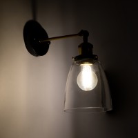 GLOBOSTAR® LYDIA 01071 Vintage Φωτιστικό Τοίχου - Απλίκα με Ντουί 1 x E27 AC 220-240V IP20 - Μαύρο & Χρυσό - Μ14 x Π26 x Υ30cm