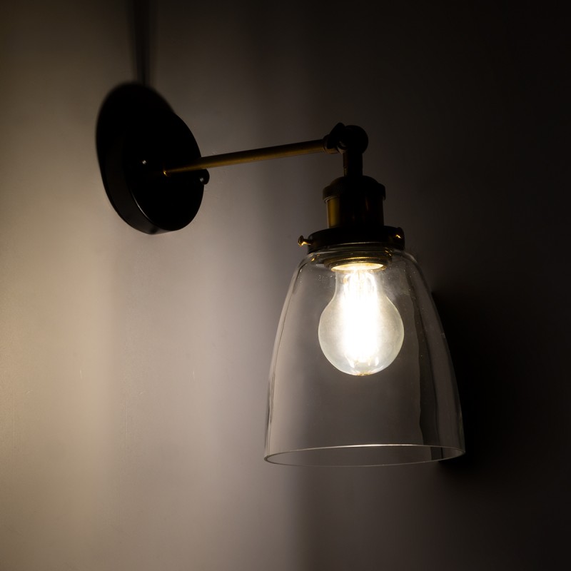 GLOBOSTAR® LYDIA 01071 Vintage Φωτιστικό Τοίχου - Απλίκα με Ντουί 1 x E27 AC 220-240V IP20 - Μαύρο & Χρυσό - Μ14 x Π26 x Υ30cm