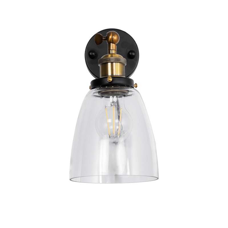 GLOBOSTAR® LYDIA 01071 Vintage Φωτιστικό Τοίχου - Απλίκα με Ντουί 1 x E27 AC 220-240V IP20 - Μαύρο & Χρυσό - Μ14 x Π26 x Υ30cm