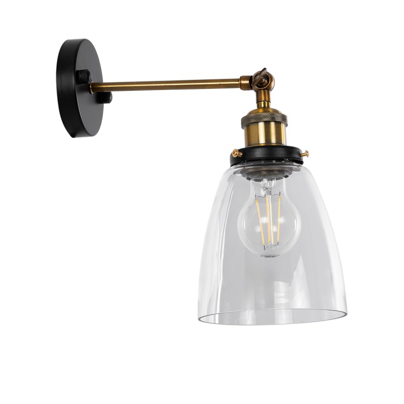 GLOBOSTAR® LYDIA 01071 Vintage Φωτιστικό Τοίχου - Απλίκα με Ντουί 1 x E27 AC 220-240V IP20 - Μαύρο & Χρυσό - Μ14 x Π26 x Υ30cm