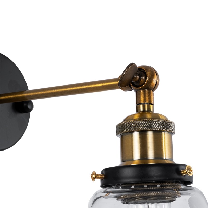GLOBOSTAR® LYDIA 01071 Vintage Φωτιστικό Τοίχου - Απλίκα με Ντουί 1 x E27 AC 220-240V IP20 - Μαύρο & Χρυσό - Μ14 x Π26 x Υ30cm
