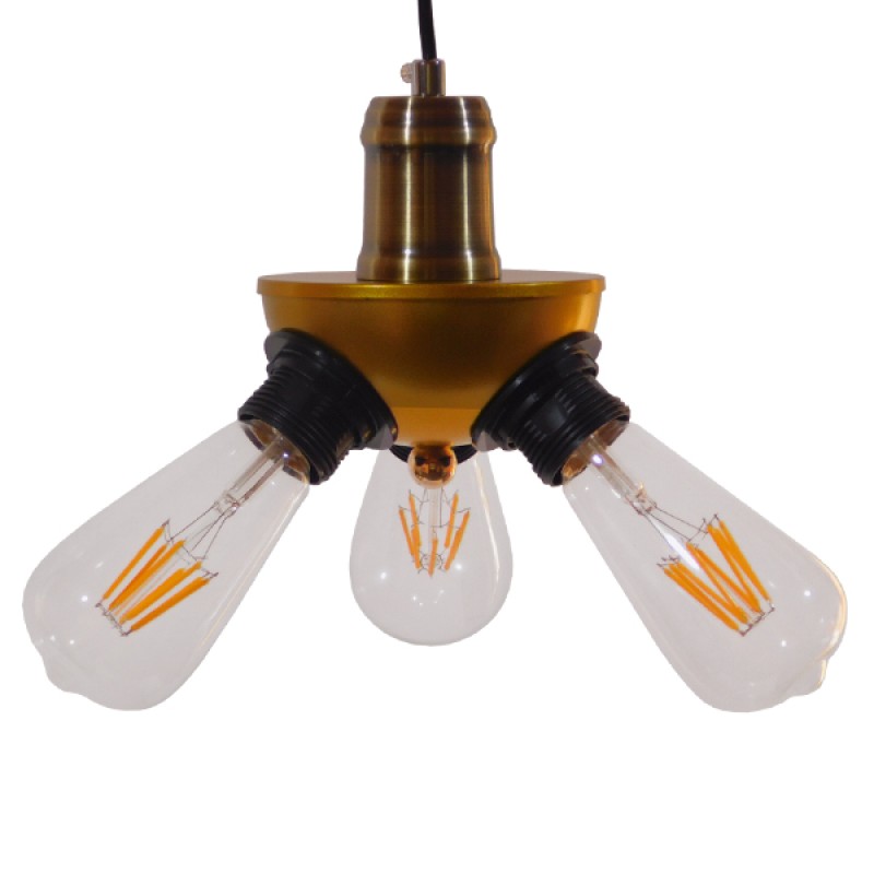 GLOBOSTAR® COPPER 01076 Vintage Κρεμαστό Φωτιστικό Οροφής με Ντουί 3 x E27 AC 220-240V IP20 - Χρυσό & Μαύρο - Μ14 x Π14 x Υ13cm