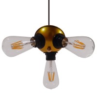 GLOBOSTAR® COPPER 01076 Vintage Κρεμαστό Φωτιστικό Οροφής με Ντουί 3 x E27 AC 220-240V IP20 - Χρυσό & Μαύρο - Μ14 x Π14 x Υ13cm
