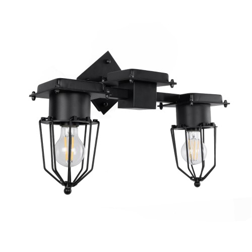 GLOBOSTAR® TORO 01079 Vintage Φωτιστικό Τοίχου - Απλίκα με Ντουί 2 x E27 AC 220-240V IP20 - Μαύρο - Μ44 x Π33 x Υ21cm