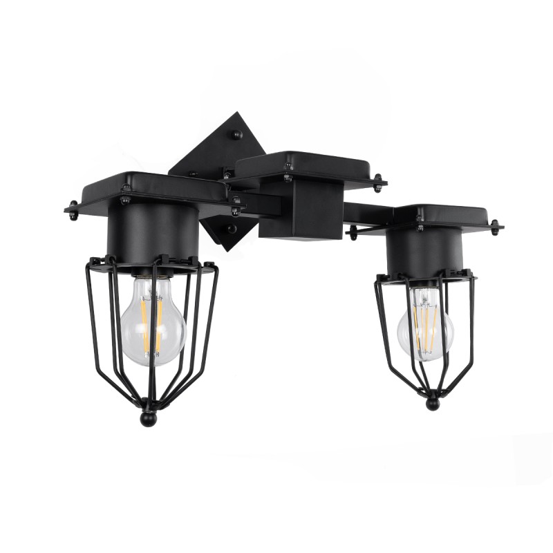 GLOBOSTAR® TORO 01079 Vintage Φωτιστικό Τοίχου - Απλίκα με Ντουί 2 x E27 AC 220-240V IP20 - Μαύρο - Μ44 x Π33 x Υ21cm