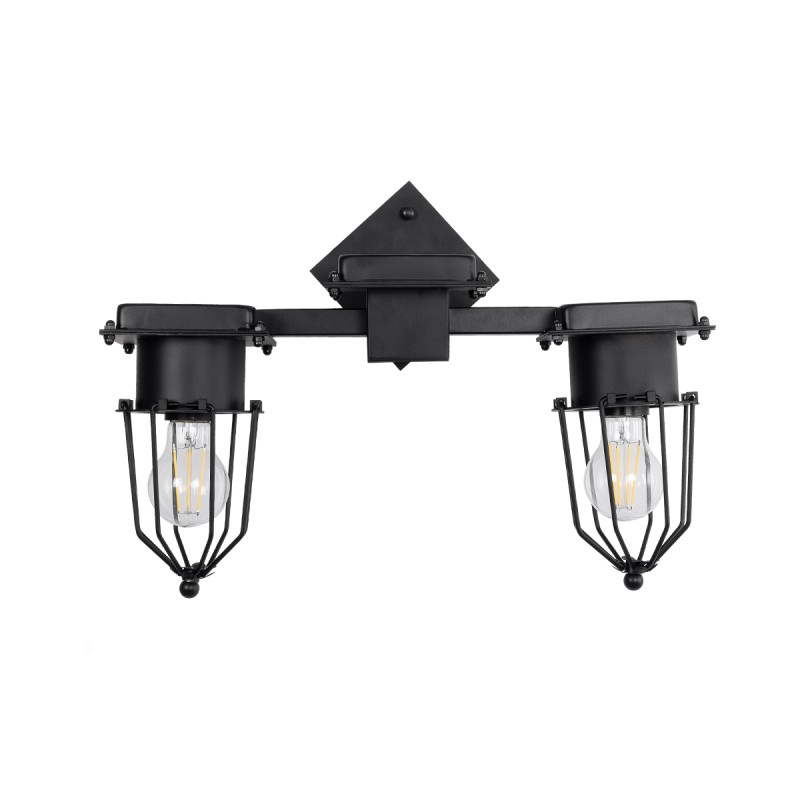 GLOBOSTAR® TORO 01079 Vintage Φωτιστικό Τοίχου - Απλίκα με Ντουί 2 x E27 AC 220-240V IP20 - Μαύρο - Μ44 x Π33 x Υ21cm