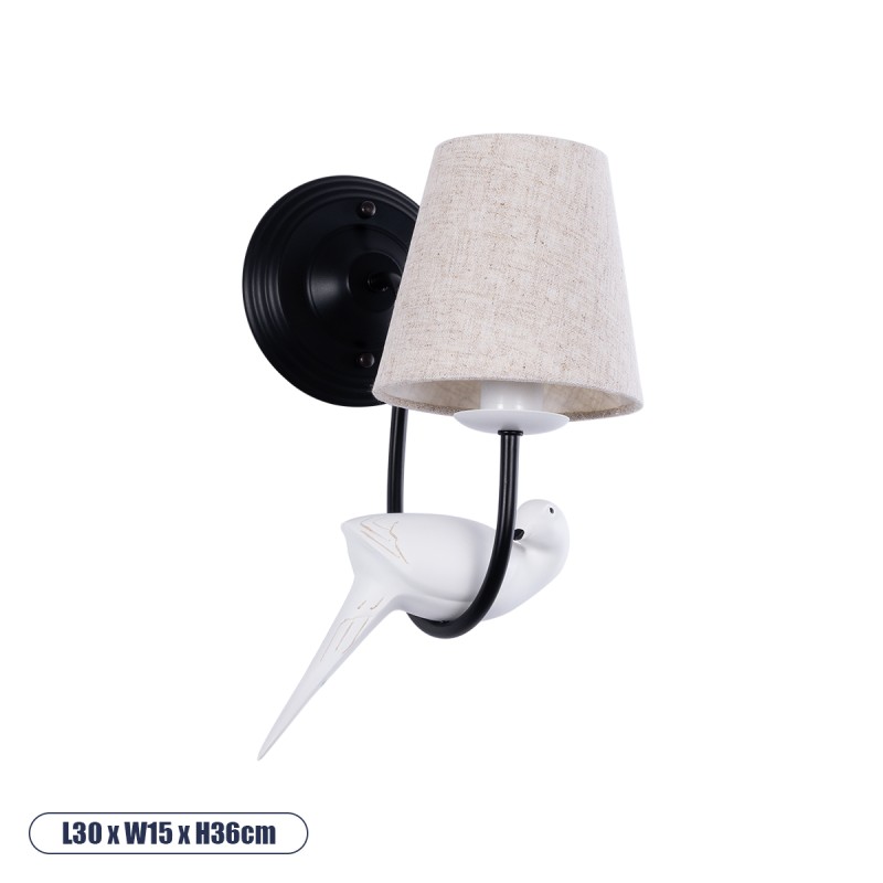 GLOBOSTAR® DOVE 01084 Vintage Φωτιστικό Τοίχου - Απλίκα με Ντουί 1 x E14 AC 220-240V IP20 - Μαύρο & Μπεζ - Μ30 x Π15 x Υ36cm