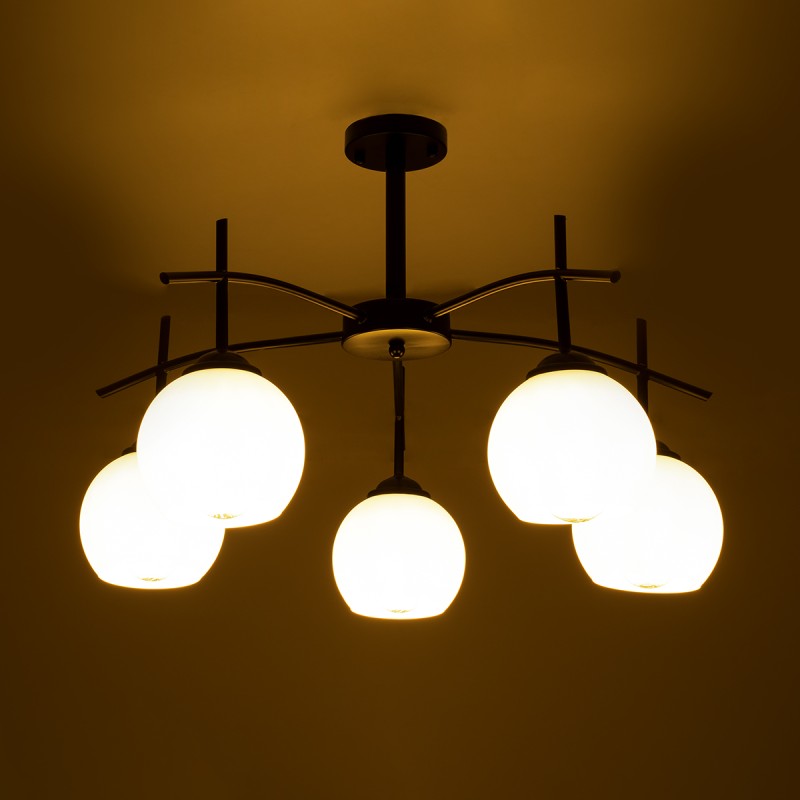 GLOBOSTAR® LUNA 01088 Μοντέρνο Φωτιστικό Οροφής με Ντουί 5 x E27 AC 220-240V IP20 - Λευκό & Μαύρο - Μ60 x Π60 x Υ43cm