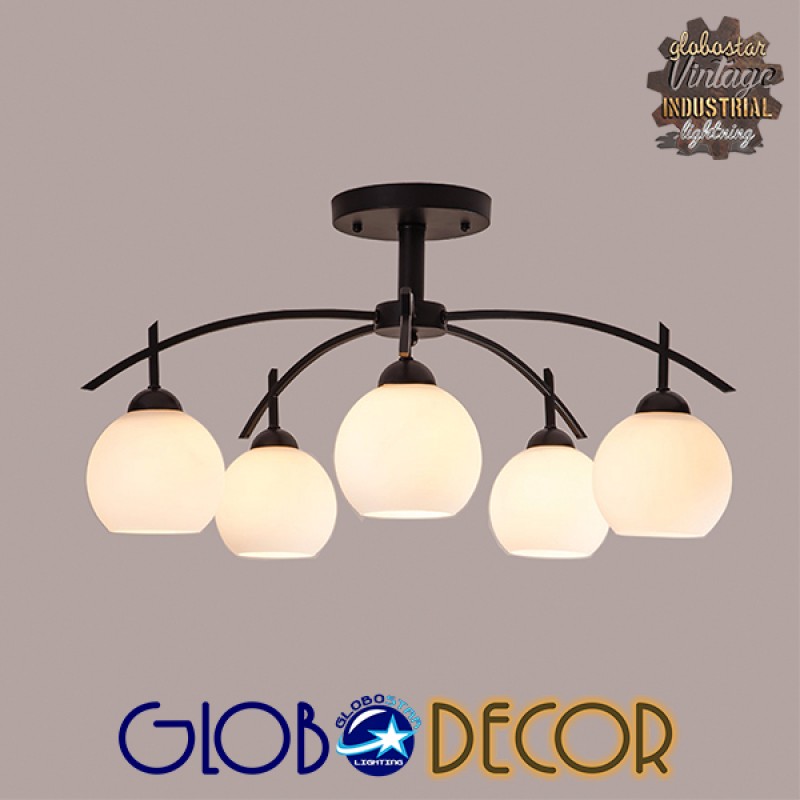 GLOBOSTAR® LUNA 01088 Μοντέρνο Φωτιστικό Οροφής με Ντουί 5 x E27 AC 220-240V IP20 - Λευκό & Μαύρο - Μ60 x Π60 x Υ43cm