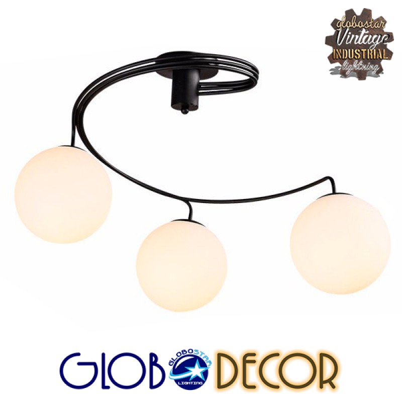 GLOBOSTAR® SELINA 01089 Μοντέρνο Φωτιστικό Οροφής με Ντουί 3 x E27 AC 220-240V IP20 - Μαύρο & Λευκό - Μ60 x Π60 x Υ45cm