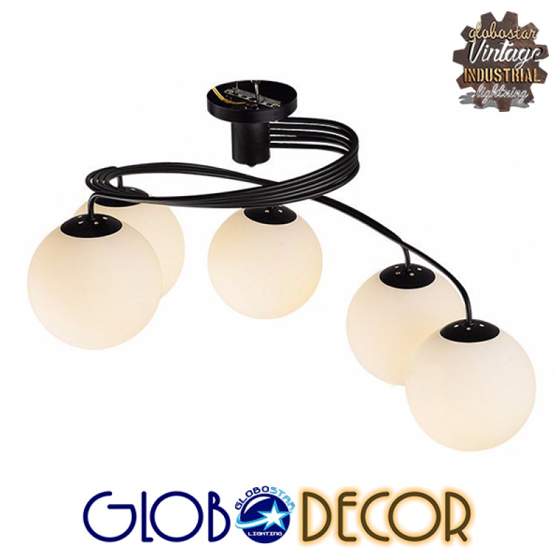 GLOBOSTAR® SELINA 01090 Μοντέρνο Φωτιστικό Οροφής με Ντουί 5 x E27 AC 220-240V IP20 - Μαύρο & Λευκό - Μ63 x Π63 x Υ47cm