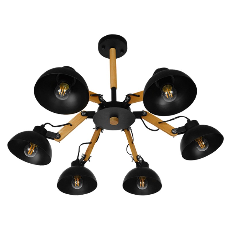 GLOBOSTAR® OLD SCHOOL 01094 Μοντέρνο Φωτιστικό Οροφής με Ντουί 6 x E27 AC 220-240V IP20 - Μαύρο & Μπεζ - Μ75 x Π75 x Υ40cm