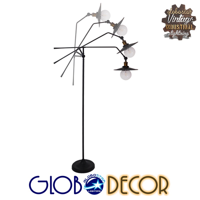 GLOBOSTAR® WYNGE 01101 Vintage Επιδαπέδιο Φωτιστικό με Ντουί 1 x E27 AC 220-240V IP20 - Μαύρο & Χρυσό - Μ95 x Π27 x Υ174cm