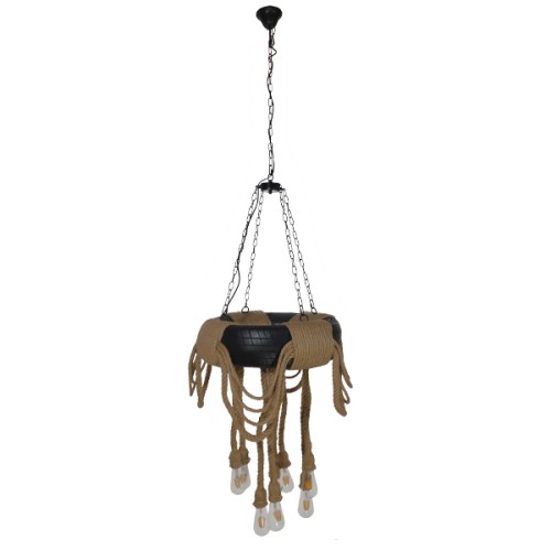 GLOBOSTAR® RUNNER 01116 Vintage Κρεμαστό Φωτιστικό Οροφής με Ντουί 8 x E27 AC 220-240V IP20 - Μαύρο & Μπεζ - Μ60 x Π60 x Υ60cm