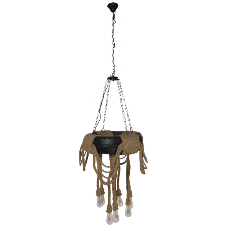 GLOBOSTAR® RUNNER 01116 Vintage Κρεμαστό Φωτιστικό Οροφής με Ντουί 8 x E27 AC 220-240V IP20 - Μαύρο & Μπεζ - Μ60 x Π60 x Υ60cm