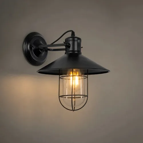 GLOBOSTAR® CELL 01118 Vintage Φωτιστικό Τοίχου - Απλίκα με Ντουί 1 x E27 AC 220-240V IP20 - Μαύρο - Μ26.5 x Π32 x Υ30cm