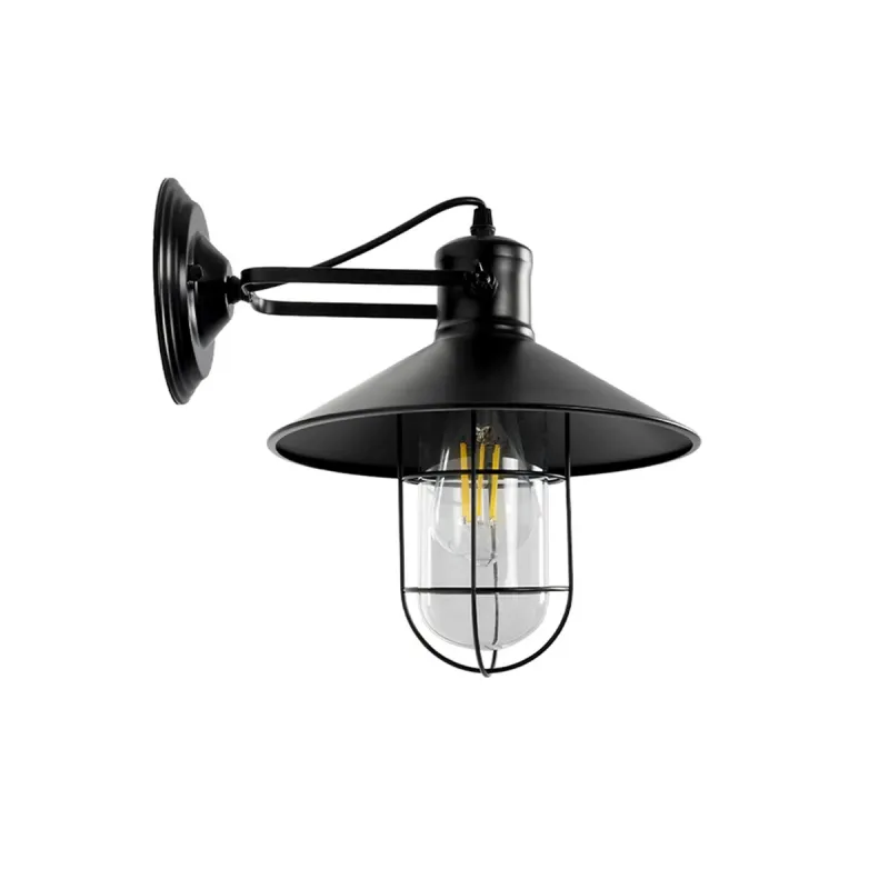 GLOBOSTAR® CELL 01118 Vintage Φωτιστικό Τοίχου - Απλίκα με Ντουί 1 x E27 AC 220-240V IP20 - Μαύρο - Μ33 x Π27 x Υ33cm