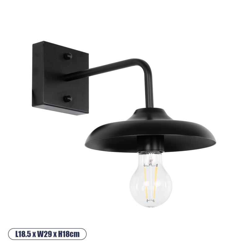 GLOBOSTAR® PHIA 01122 Vintage Φωτιστικό Τοίχου - Απλίκα με Ντουί 1 x E27 AC 220-240V IP20 - Μαύρο - Μ18.5 x Π29 x Υ18cm