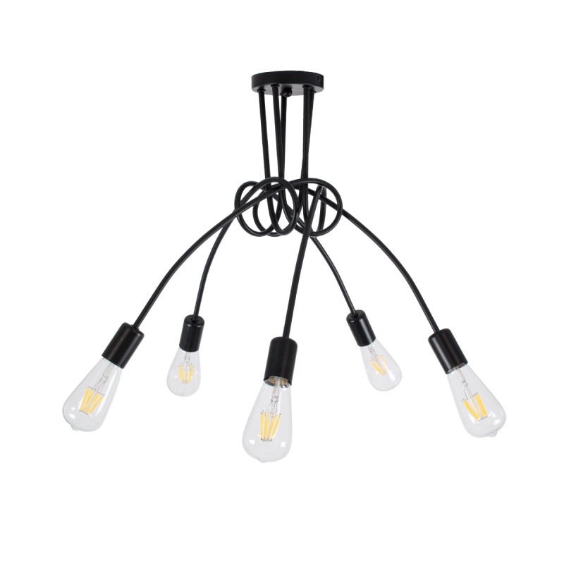 GLOBOSTAR® PAULELI 01127 Μοντέρνο Φωτιστικό Οροφής με Ντουί 5 x E27 AC 220-240V IP20 - Μαύρο - Μ76 x Π76 x Υ45cm