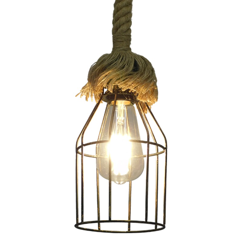 GLOBOSTAR® LAICO 01129 Vintage Κρεμαστό Φωτιστικό Οροφής με Ντουί 1 x E27 AC 220-240V IP20 - Μπρούτζινο & Μπεζ - Μ12 x Π12 x Υ100cm