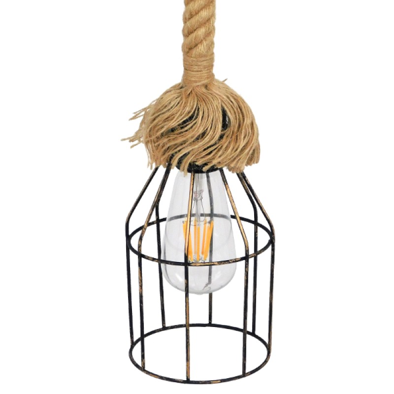 GLOBOSTAR® LAICO 01129 Vintage Κρεμαστό Φωτιστικό Οροφής με Ντουί 1 x E27 AC 220-240V IP20 - Μπρούτζινο & Μπεζ - Μ12 x Π12 x Υ100cm