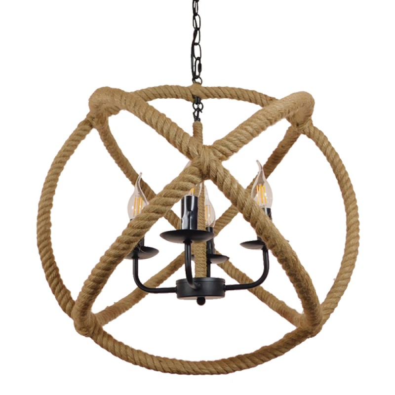 GLOBOSTAR® VITRUVIAN 01141 Boho Κρεμαστό Φωτιστικό Οροφής με Ντουί 4 x E14 AC 220-240V IP20 - Μαύρο & Μπεζ - Μ53 x Π53 x Υ53cm