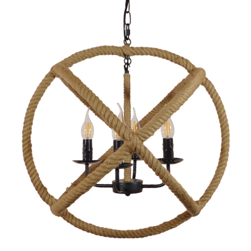 GLOBOSTAR® VITRUVIAN 01141 Boho Κρεμαστό Φωτιστικό Οροφής με Ντουί 4 x E14 AC 220-240V IP20 - Μαύρο & Μπεζ - Μ53 x Π53 x Υ53cm