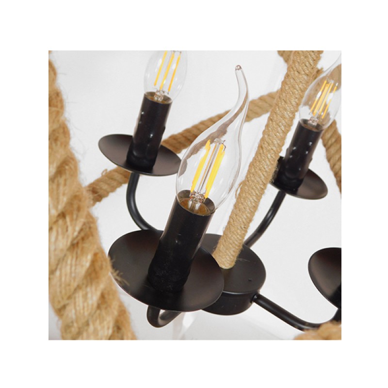 GLOBOSTAR® VITRUVIAN 01141 Boho Κρεμαστό Φωτιστικό Οροφής με Ντουί 4 x E14 AC 220-240V IP20 - Μαύρο & Μπεζ - Μ53 x Π53 x Υ53cm