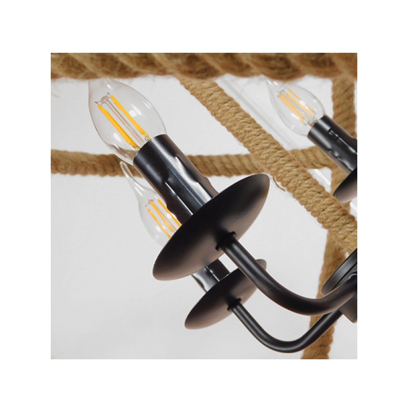 GLOBOSTAR® VITRUVIAN 01141 Boho Κρεμαστό Φωτιστικό Οροφής με Ντουί 4 x E14 AC 220-240V IP20 - Μαύρο & Μπεζ - Μ53 x Π53 x Υ53cm