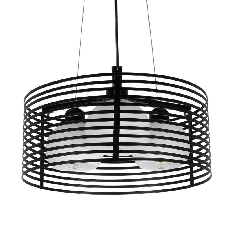 GLOBOSTAR® KEVIA 01150 Μοντέρνο Κρεμαστό Φωτιστικό Οροφής με Ντουί 3 x E27 AC 220-240V IP20 - Μαύρο & Λευκό - Μ40 x Π40 x Υ17.5cm