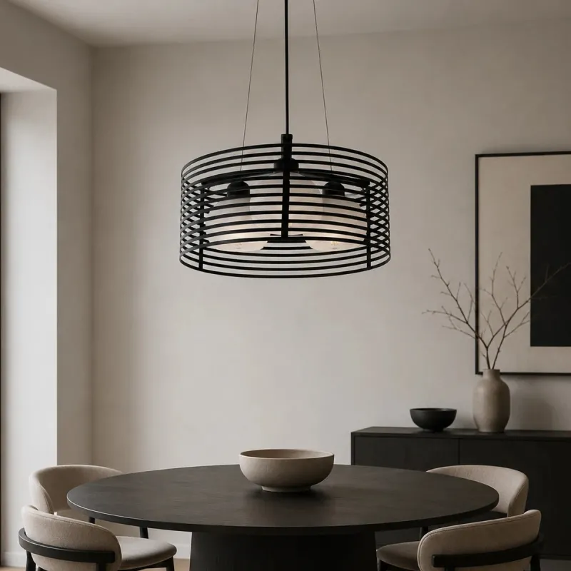 GLOBOSTAR® KEVIA 01150 Μοντέρνο Κρεμαστό Φωτιστικό Οροφής με Ντουί 3 x E27 AC 220-240V IP20 - Μαύρο & Λευκό - Μ40 x Π40 x Υ17.5cm