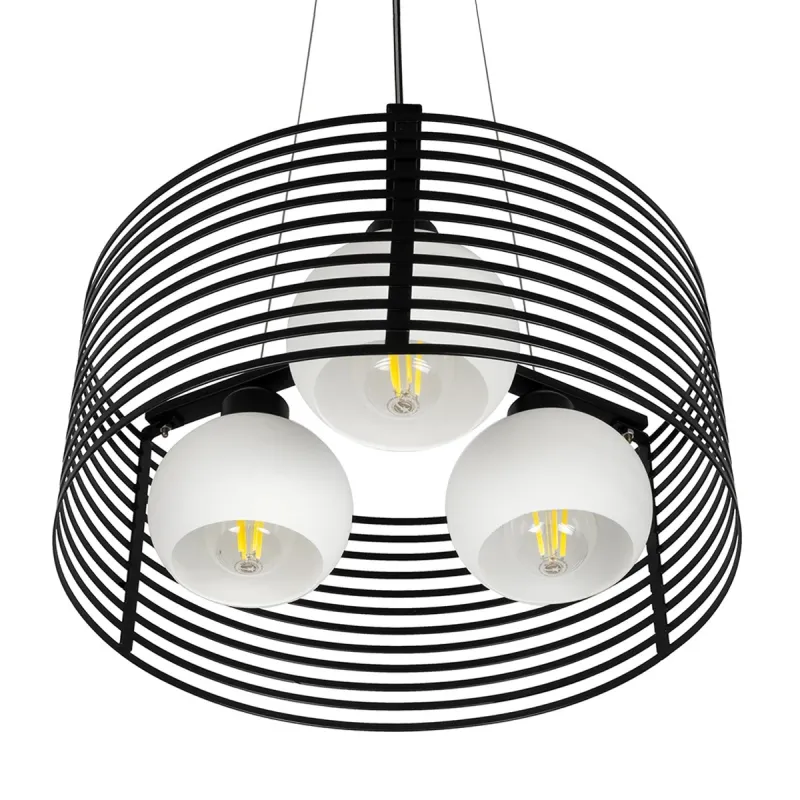 GLOBOSTAR® KEVIA 01150 Μοντέρνο Κρεμαστό Φωτιστικό Οροφής με Ντουί 3 x E27 AC 220-240V IP20 - Μαύρο & Λευκό - Μ40 x Π40 x Υ17.5cm