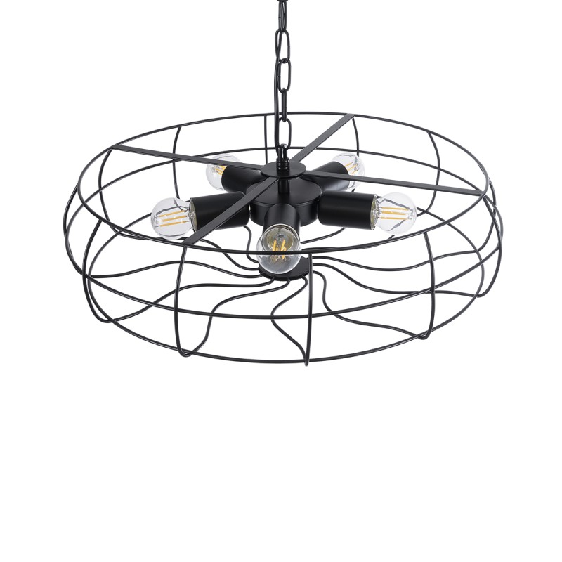 GLOBOSTAR® HELIX 01164 Vintage Κρεμαστό Φωτιστικό Οροφής με Ντουί 5 x E27 AC 220-240V IP20 - Μαύρο - Μ46 x Π46 x Υ13cm