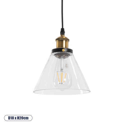 GLOBOSTAR® BINGLEY 01169 Vintage Κρεμαστό Φωτιστικό Οροφής με Ντουί 1 x E27 AC 220-240V IP20 - Διάφανο & Χρυσό - Μ18 x Π18 x Υ20cm