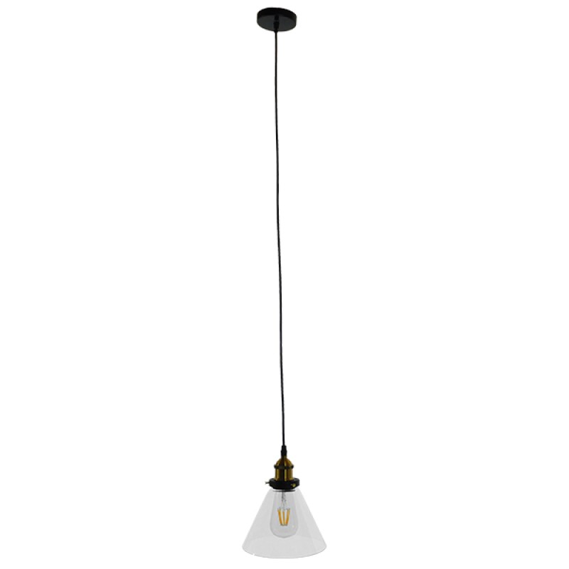 GLOBOSTAR® BINGLEY 01169 Vintage Κρεμαστό Φωτιστικό Οροφής με Ντουί 1 x E27 AC 220-240V IP20 - Διάφανο & Χρυσό - Μ18 x Π18 x Υ20cm