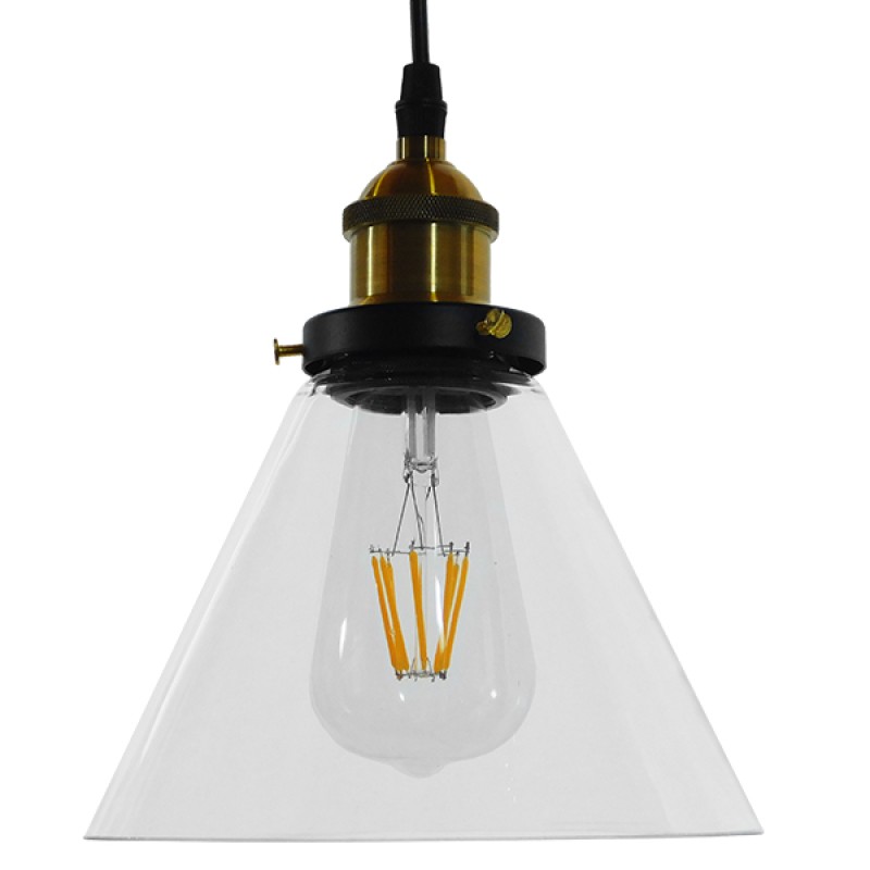 GLOBOSTAR® BINGLEY 01169 Vintage Κρεμαστό Φωτιστικό Οροφής με Ντουί 1 x E27 AC 220-240V IP20 - Διάφανο & Χρυσό - Μ18 x Π18 x Υ20cm