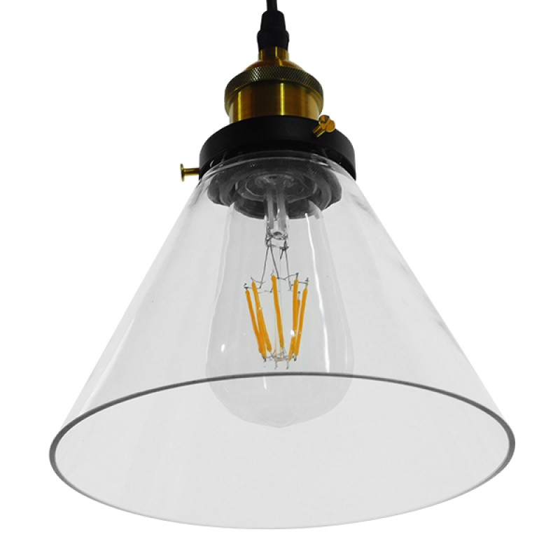 GLOBOSTAR® BINGLEY 01169 Vintage Κρεμαστό Φωτιστικό Οροφής με Ντουί 1 x E27 AC 220-240V IP20 - Διάφανο & Χρυσό - Μ18 x Π18 x Υ20cm