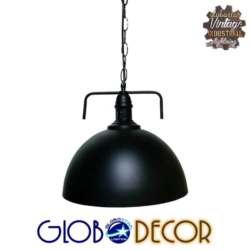 GLOBOSTAR® LARKIN 01175 Vintage Κρεμαστό Φωτιστικό Οροφής με Ντουί 1 x E27 AC 220-240V IP20 - Μαύρο - Μ30 x Π30 x Y28cm