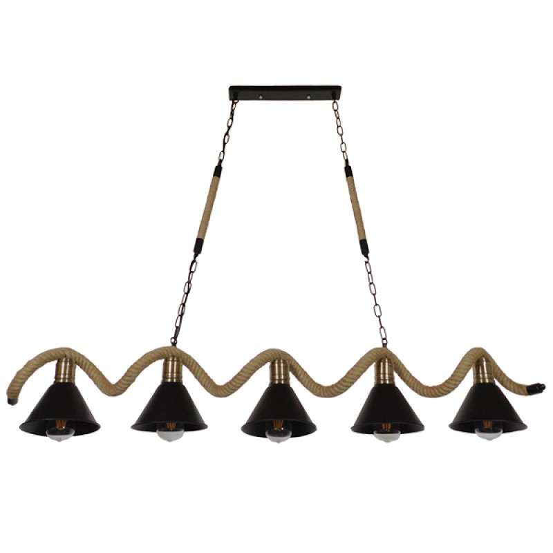 GLOBOSTAR® TYMEN 01190 Vintage Κρεμαστό Φωτιστικό Οροφής με Ντουί 5 x E27 AC 220-240V IP20 - Μαύρο & Μπεζ - Μ150 x Π22 x Υ23cm
