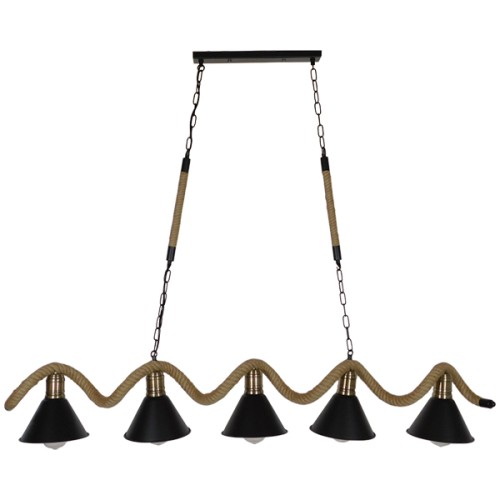 GLOBOSTAR® TYMEN 01190 Vintage Κρεμαστό Φωτιστικό Οροφής με Ντουί 5 x E27 AC 220-240V IP20 - Μαύρο & Μπεζ - Μ150 x Π22 x Υ23cm