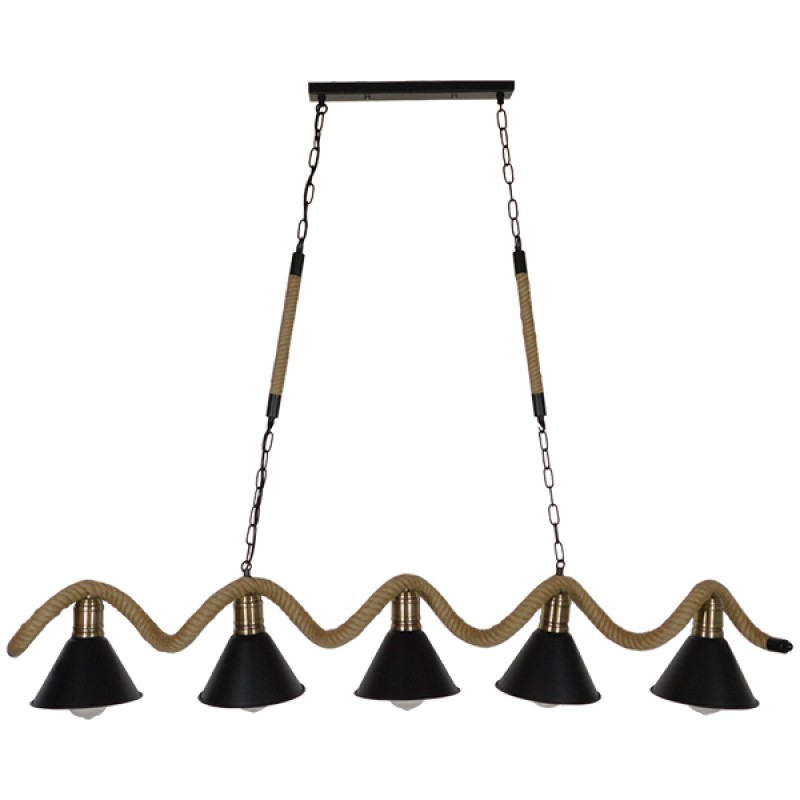 GLOBOSTAR® TYMEN 01190 Vintage Κρεμαστό Φωτιστικό Οροφής με Ντουί 5 x E27 AC 220-240V IP20 - Μαύρο & Μπεζ - Μ150 x Π22 x Υ23cm