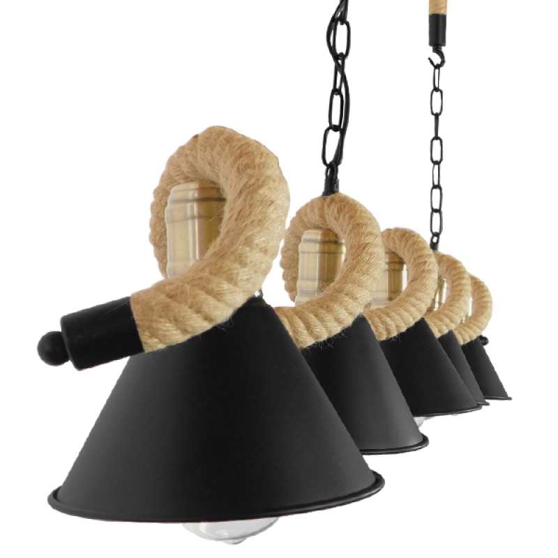 GLOBOSTAR® TYMEN 01190 Vintage Κρεμαστό Φωτιστικό Οροφής με Ντουί 5 x E27 AC 220-240V IP20 - Μαύρο & Μπεζ - Μ150 x Π22 x Υ23cm