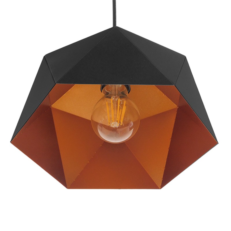 GLOBOSTAR® HEXAGON 01194 Μοντέρνο Κρεμαστό Φωτιστικό Οροφής με Ντουί 1 x E27 AC 220-240V IP20 - Μαύρο & Χρυσό - Μ25 x Π25 x Υ15cm