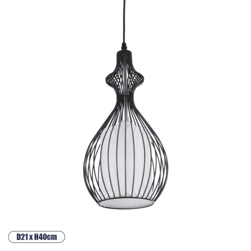 GLOBOSTAR® REA 01197 Μοντέρνο Κρεμαστό Φωτιστικό Οροφής με Ντουί 1 x E27 AC 220-240V IP20 - Μαύρο & Λευκό - Μ21 x Π21 x Υ40cm