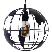 GLOBOSTAR® EARTH 01205 Vintage Κρεμαστό Φωτιστικό Οροφής με Ντουί 1 x E27 AC 220-240V IP20 - Μαύρο - Μ30 x Π30 x Υ30cm