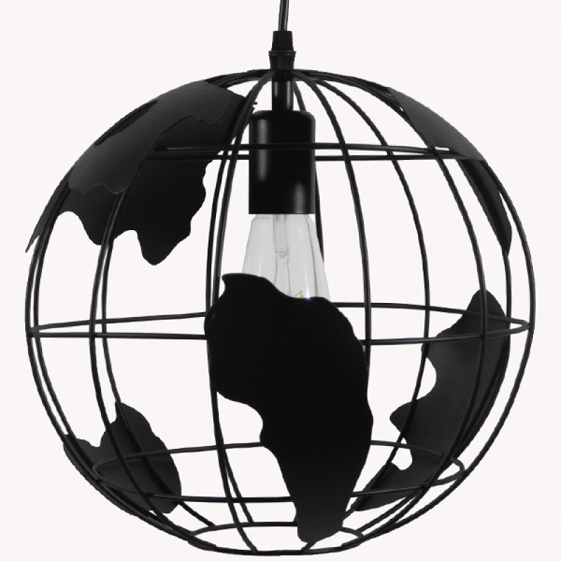 GLOBOSTAR® EARTH 01205 Vintage Κρεμαστό Φωτιστικό Οροφής με Ντουί 1 x E27 AC 220-240V IP20 - Μαύρο - Μ30 x Π30 x Υ30cm